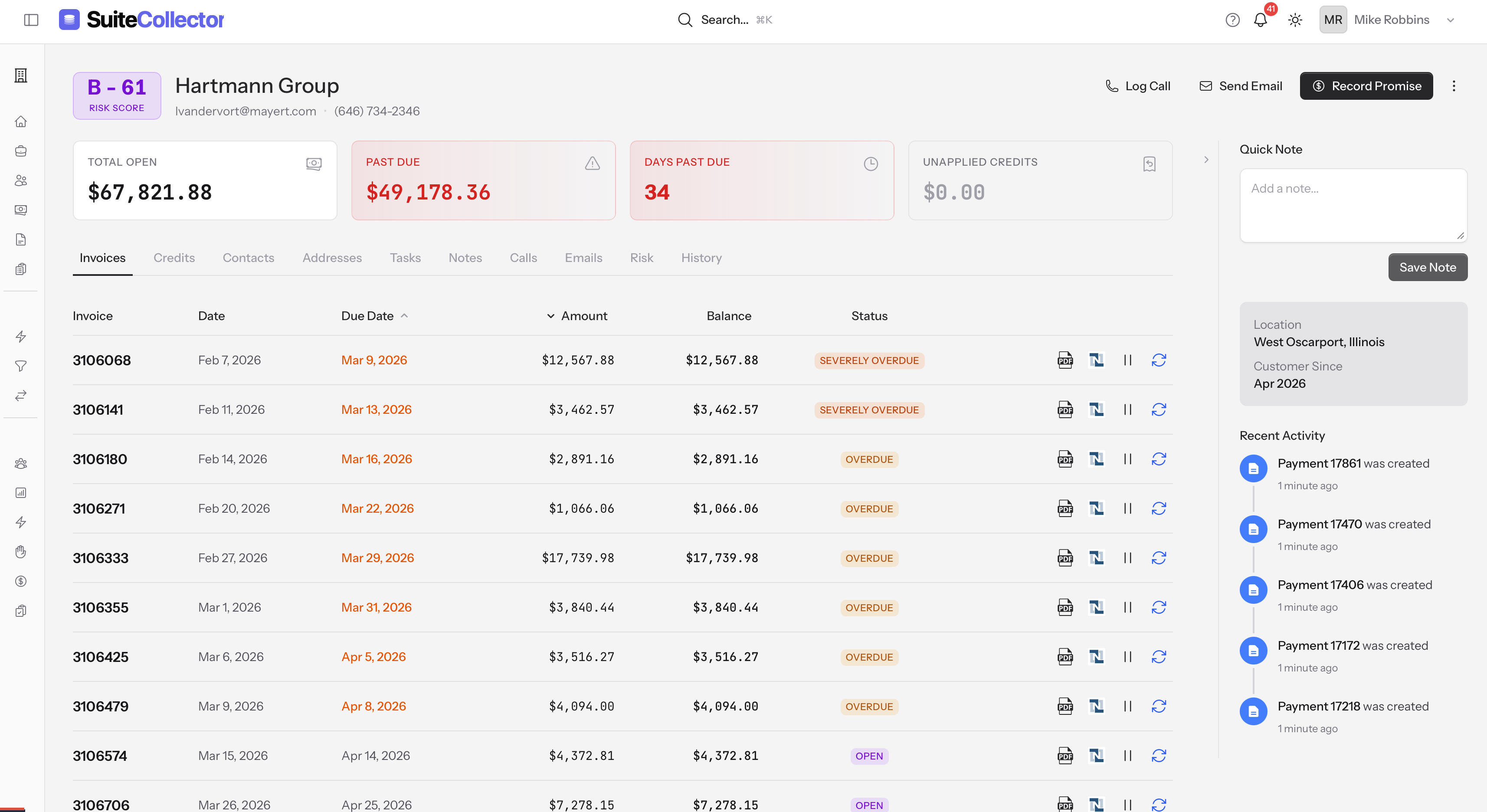 SuiteCollector dashboard view